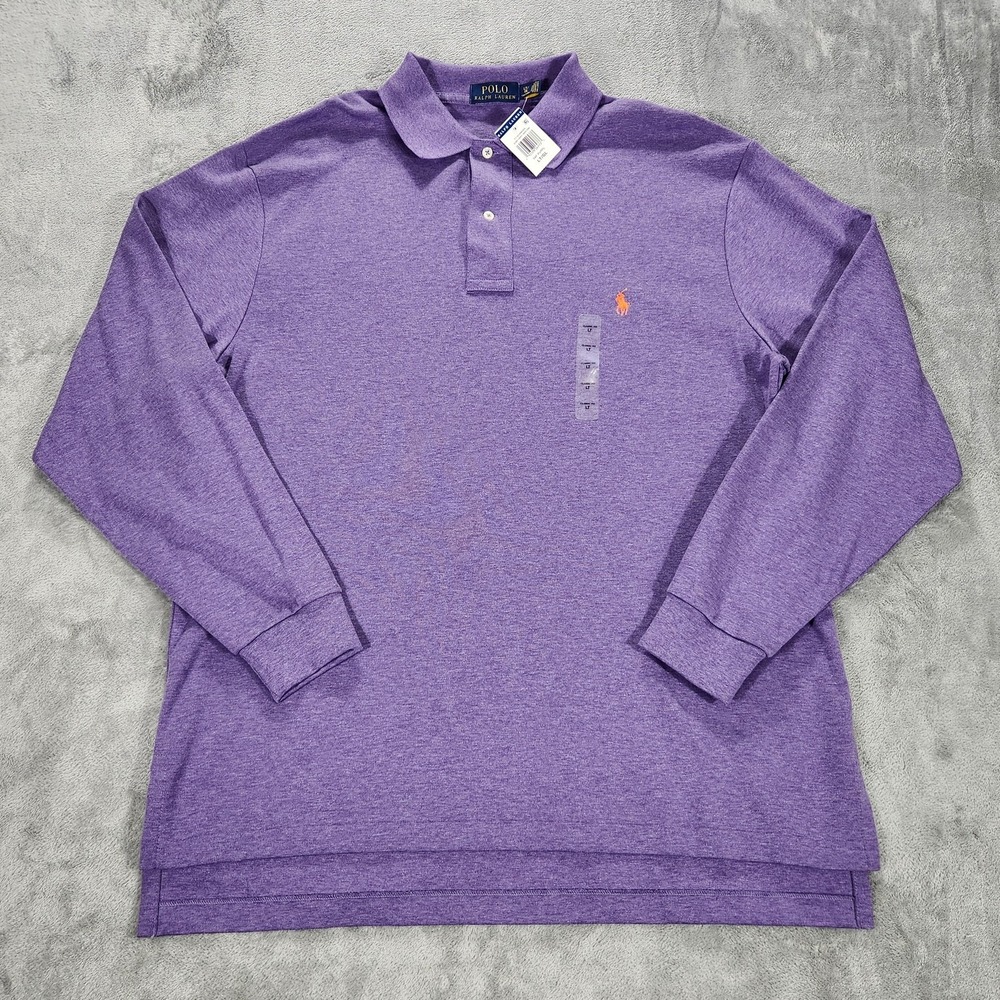 Polo Ralph Lauren Polo Shirt Mens LT Purple Long Sleeve Cotton Pony Big Tall‎